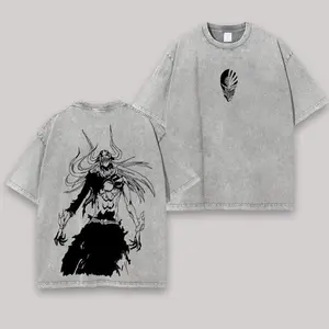 Ichigo Kurosaki Bankai Hollow Bleach Unisex Oversize Anime Manga Washed Heavyweight Cotton T-shirt, Gift For Anime Fan, Anime Lover