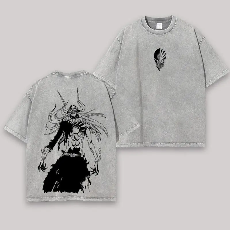 Ichigo Kurosaki Bankai Hollow Bleach Unisex Oversize Anime Manga Washed Heavyweight Cotton T-shirt, Gift For Anime Fan, Anime Lover