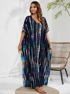 Arabic Clothing-plus Batwing Sleeve Split Arabian Dress, Summer Clothes Women, Boho Casual V Neck Modest Half Sleeve Dress for Vacation, Women's Islamic Clothing, Modest Style Dress, Plus Size Dresses, Modest Summer Outfit