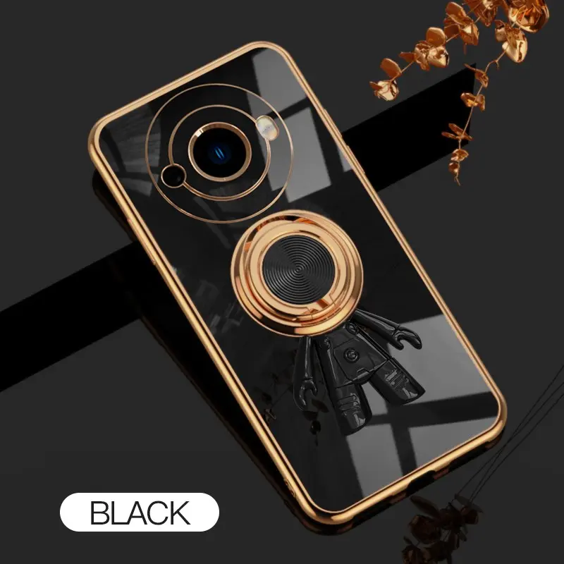 For Sharp Aquos R8Pro 6D Astronaut Electroplated Ring Stand Phone Case HNTKR-0215