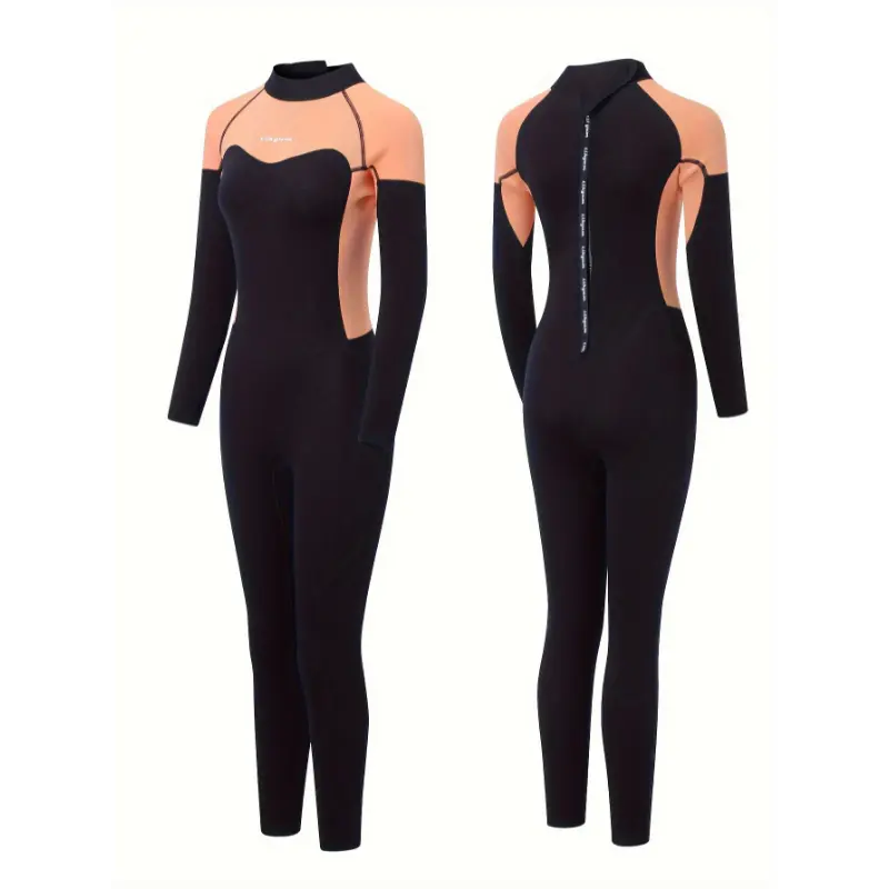 Women's Sports 3mm Neoprene Wetsuit, Color Block Long Sleeve with Front-Zip for Snorkeling and Water Sports, 3Mm Thick, Colorblock