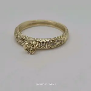 Rose promise ring beautiful style clear stone's sizes available #6 #7 #8 #9 fancy design