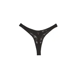 Le Stretch Multifit Lace High Leg Thong - Black