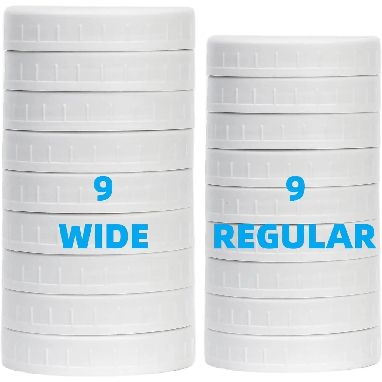 18 Pack White Plastic Mason Jar Lids with  Rings, 9 Wide Mouth & 9 Regular Mouth Mason Jar Lids,Plastic Canning Lids, Fit Ball,Kerr and More (White)