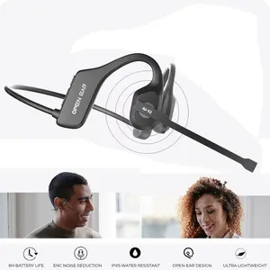 Bone conduction headphones with microphone, Bluetooth 5.3 dual noise-canceling microphone for clear calls, lightweight headphones with volume buttons, 12-hour life for calls, meetings, and driving, suitable for fitness, sports, office, and business.