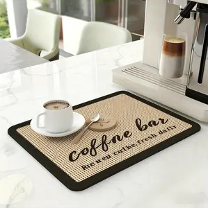 Coffee Bar Mat,1 Pack Non-Slip Absorbent Coffee Bar Mat for Kitchen Countertop Protection, Fast Drying Tableware Drying Mat and Coasters for Coffee Machine Area, Practical Kitchen Accessories and Stylish Home Decor