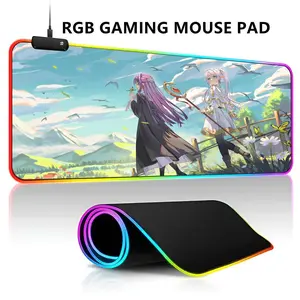 Frieren Beyond Journeys End  Mouse Pad RGB LED Light Gaming Mousepad Waterproof Large Gamer Mouse Carpet Big Mause Keyboard Pad PC Desk Play Mat with Backlit