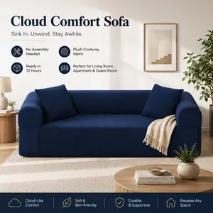 Super 3 Seater Sofa Boneless Couch No Assembly Needed Modern Sofa Compact Living Room Couch Apartment Sofa Office Sofa Thick Cushion Floor Sofa Small Space Couch Comfy Cloud Couch Lounge Couch for Home Seating