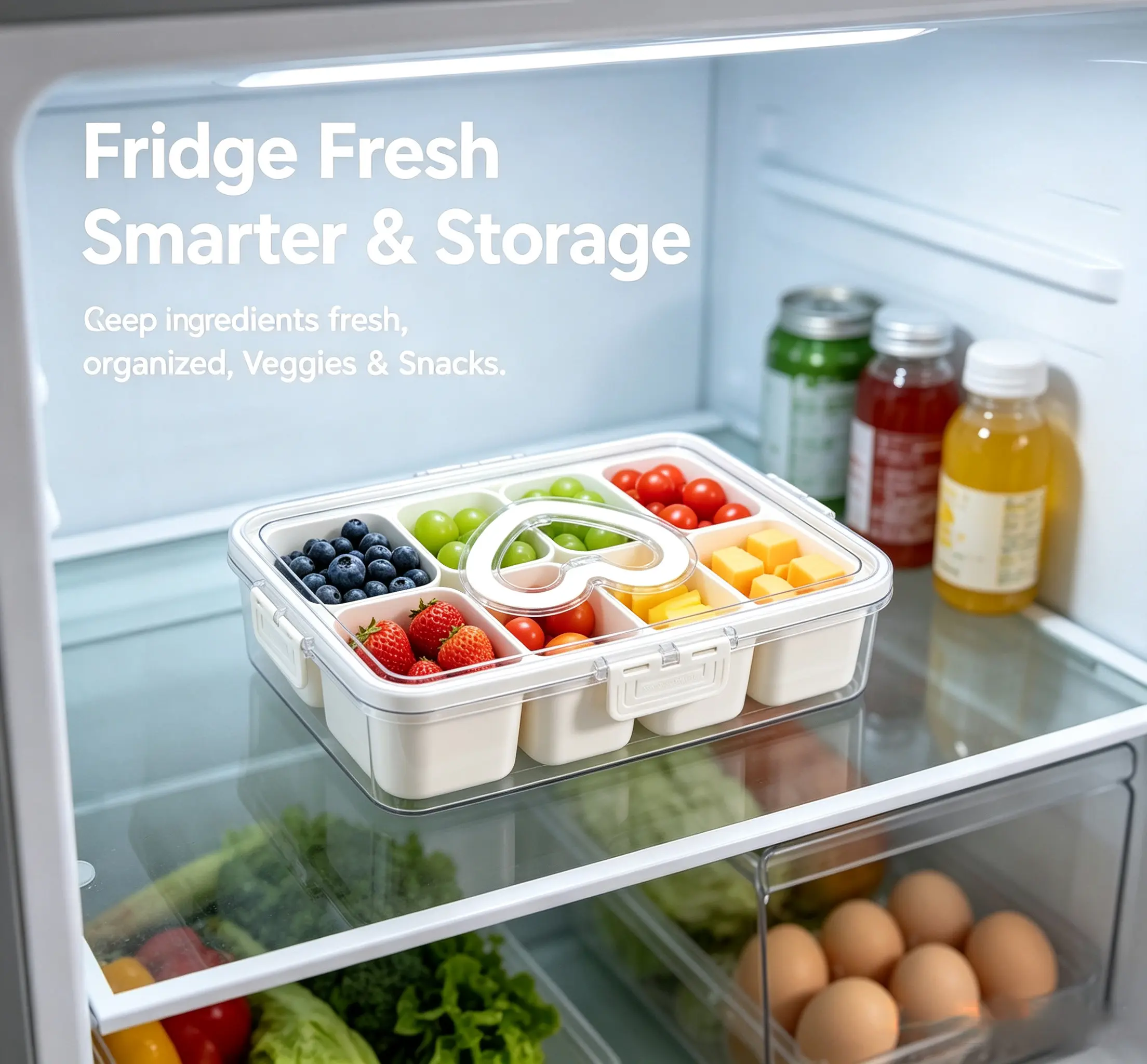 Snack box container, with lid and handle, multi-compartment sealed and preservative box, detachable layers for storing snacks, vegetables and candies, leak-proof and stackable food organizer box, portable lunch box keeper fresh snackle storage