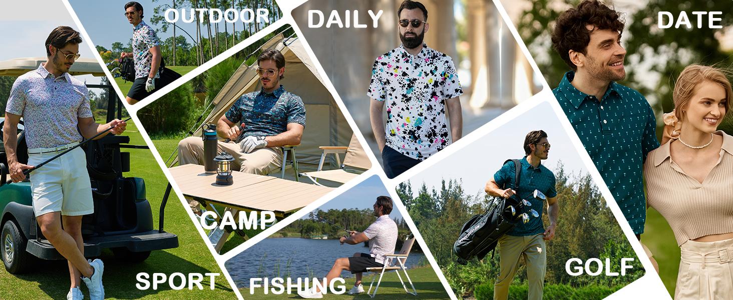 ZITY Men's Golf Shirts Short Sleeve Moisture Wicking Performance Print Patterns Casual Collared Golf Polo Shirt for Men