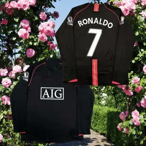 2007 2008 Away Retro Black No.7 Long Sleeved Soccer Jersey