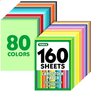160 Sheets 5" X 7" Colored Cardstock, 80 Assorted Colors 180 GSM/65 LB Construction Paper Card Stock Printer Paper for Printing, Card Making, DIY Crafts, Kids School Supplies,Party Decorations