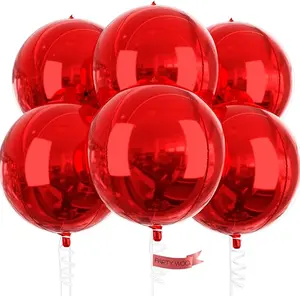 PartyWoo Red Balloons, 6 pcs Birthday Decorations, 22 inch Giant 4D Foil and Ribbon, Large Mylar Metallic for Bachelorette Party, Bridal Shower