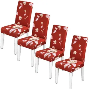 Floral Print Chair Cover, 4 Counts/6 Counts Stretch Chair Slipcover, Chair Protector for Home Dining Room, Home Decor Supplies