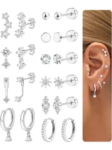 10 Pairs Hypoallergenic Flat Back Earrings for Women-Helix Piercing Jewellery Surgical Steel Tragus Earrings Set Gold Hoop Stack Ear Piercing Cartilage Conch Earring for Multiple Piercings Hypoallergenic Post Earrings