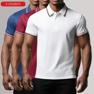 3-Pack - Men's Colorblock Striped Short-Sleeve Polo Shirt, Classic Business Style Shirt with Collar, Casual Design, Lightweight, Breathable Fabric for Summer Daily Commute & Outdoor Activities