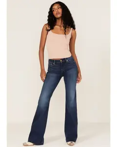 7FAM Women's Dark Wash Mid Rise Dojo Trouser Flare Jeans