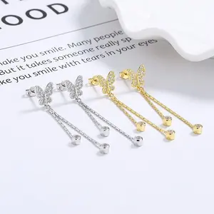 925 Solid Silver Butterfly Long Tassel Earrings for Women, Unique Design, Sweet Butterfly Stud Earrings, Ins Style, Ear Jewelry
