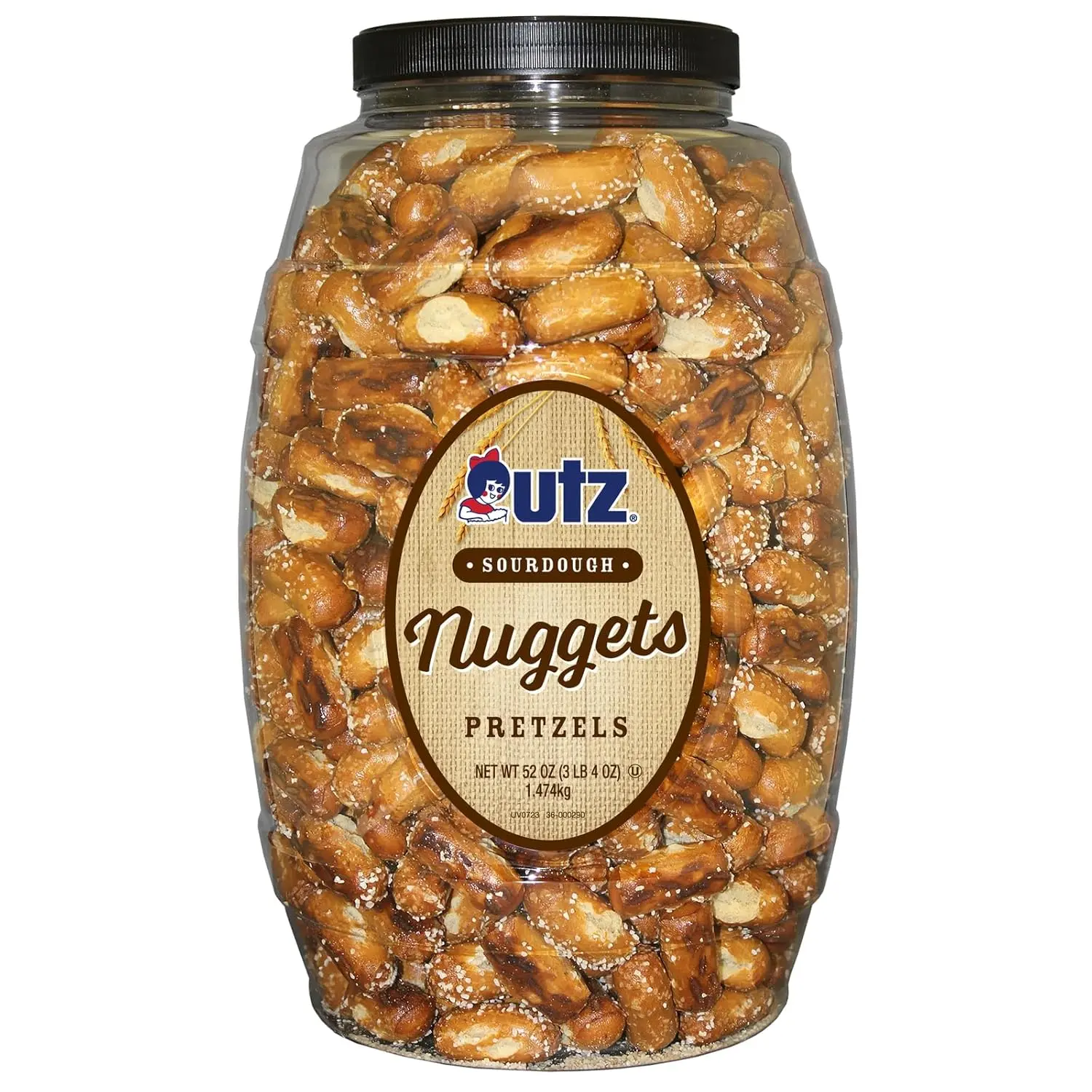 Utz Sourdough Nuggets Pretzels 52 oz. Barrel, Bite-Size Pretzels with Classic Sourdough Flavor, Perfectly Salted with Zero Cholesterol per Serving