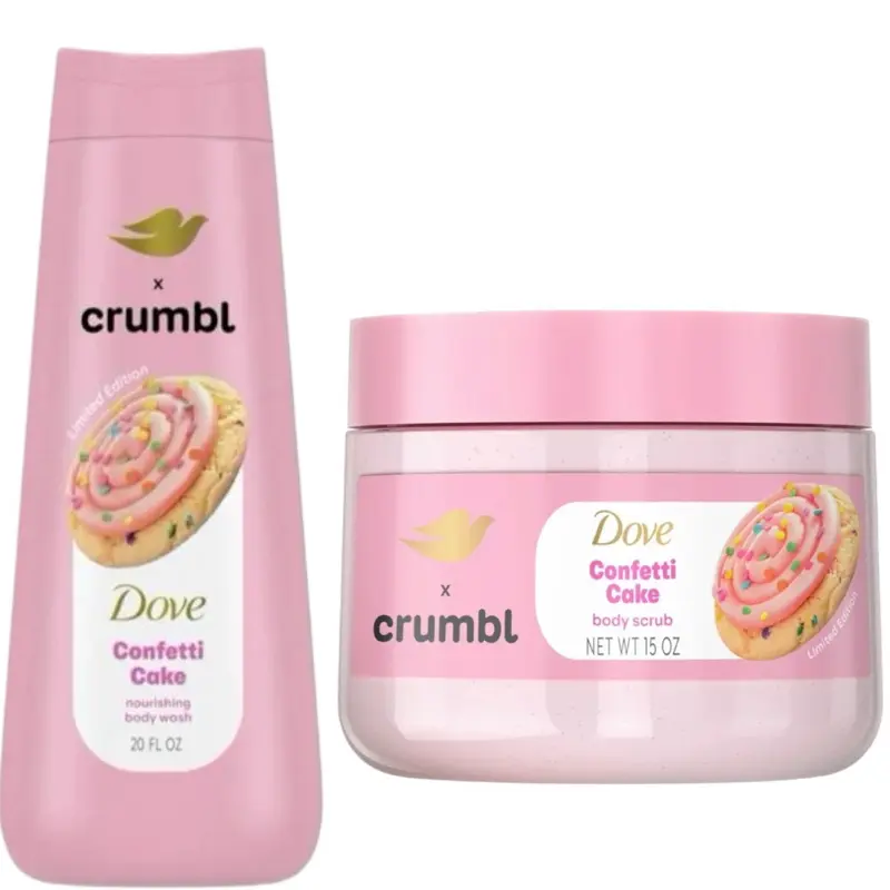Dove Crumbl Limited Edition Exfoliating Body Scrub & Body Wash - Choose Below - Available in strawberry, lemon glaze & confetti Cleansing Gentle Dove Crumbl Limited Edition Exfoliating Body Scrub & Body Wash - Choose Below - Available in strawberry, lemon glaze & confetti Cleansing Gentle