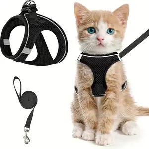 Adjustable Pet Harness with Leash, Breathable Pet Harness with Reflective Strap, Pet Supplies for Outdoor Walking, Dog & Cat Supplies, Safety Harness, No Pull Harness, Swivel Leash