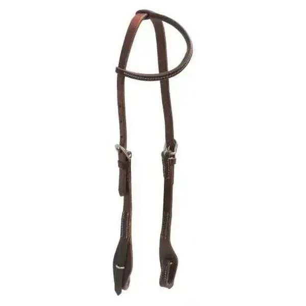 Oiled leather one ear headstall with quick change bit loops