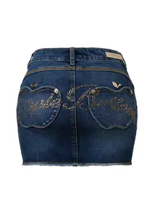 Y2K Low Rise Denim Mini Skirt - Apple Bottoms Rhinestone Pocket