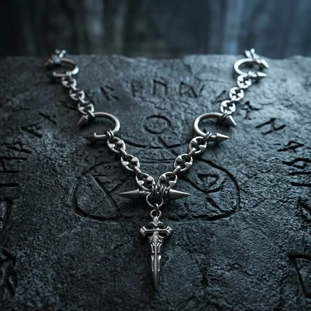 GTHIC Gothic Horseshoe Sword Stainless Steel Necklace Trendy Punk Fashion Accessory for Streetwear or Everyday Use