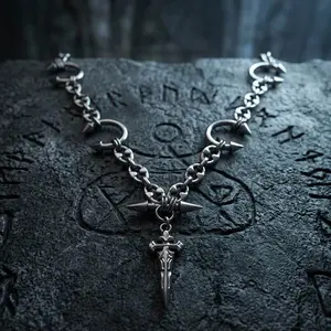GTHIC Gothic Horseshoe Sword Stainless Steel Necklace Trendy Punk Fashion Accessory for Streetwear or Everyday Use