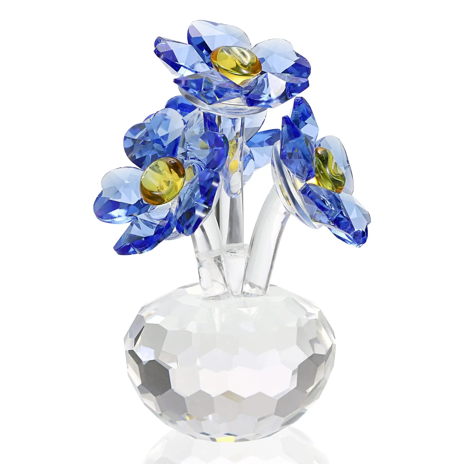 Blue Crystal Forget Me Not Flowers Figurines Collectibles Sparkle Forget-me-not Decor  Small Glass With Stems Flower Paperweight Ornament For Home Office Tabletop