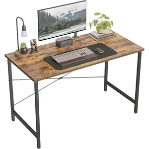 Computer Desk 47" Study Writing Table for Home Office, Modern Simple Style PC Desk, Black Metal Frame, Deep Brown