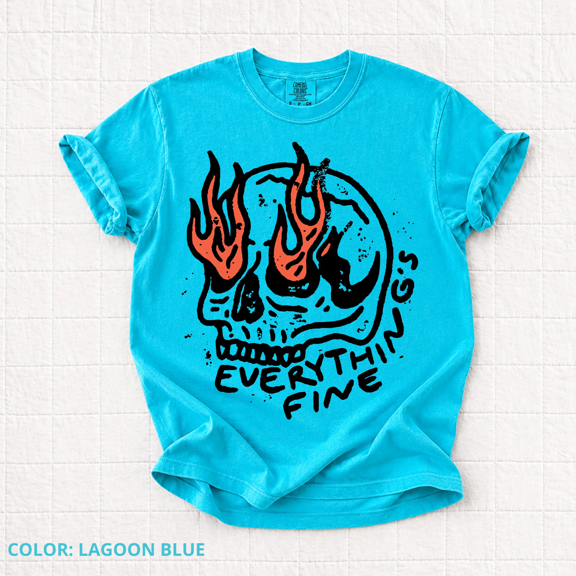 Comfort Colors Everything Is Fine Skeleton Shirt, Women Letter Print Graphic Tee, Retro Grunge Sarcastic T-Shirt, Neon Funny Skeleton Shirt, Festival Shirt