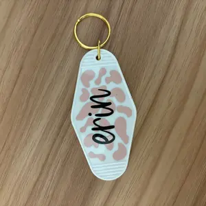 Personalized Name Cow Print Motel Keychain
