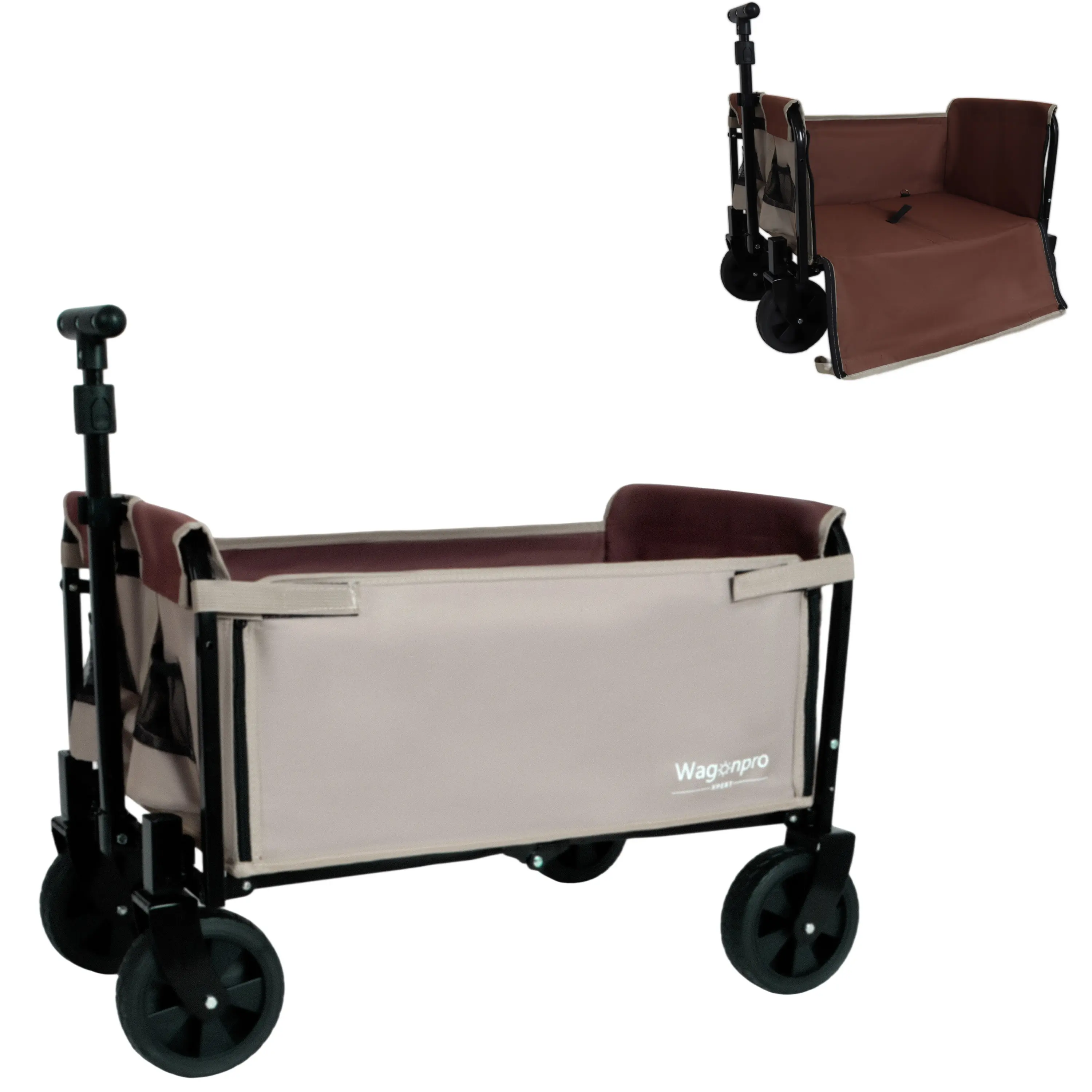 Donext WagPro Heavy Duty Folding Wagon - 14 lbs Compact Lightweight Powder Coated Convertible Trolley with Bench Seat, Storage Compartment, Dog Tether, for Adults Outdoor Camping, Gardening
