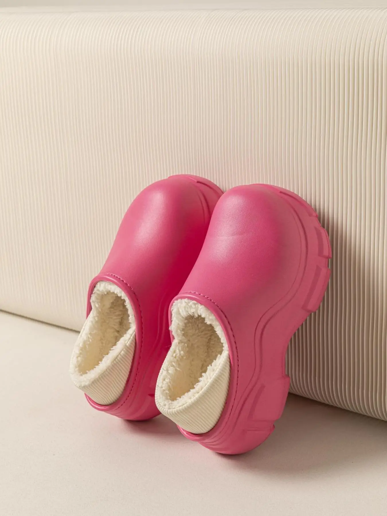 Women's Solid Color Waterproof Slippers, Casual Soft Plush Lining Warm Home Slippers for Fall & Winter, Winter House Platform Shoes, Girl's Comfort Fl