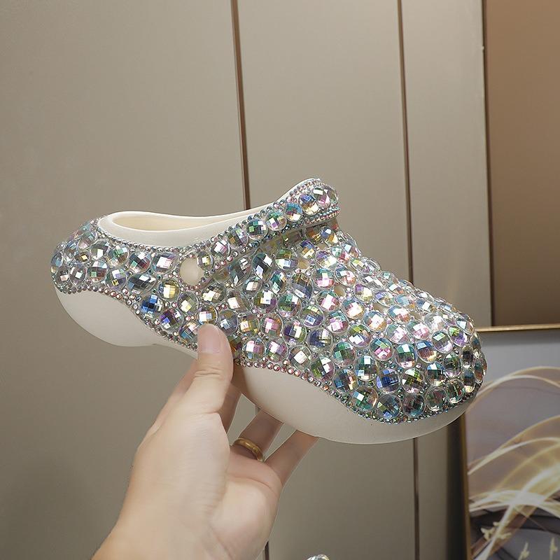 FoamFam Full Rhinestone Platform Clogs for Women Sparkly Chunky Thick Sole Clogs with Light Luxury Bling  All-Over Crystal Bedazzled Shoes Handmade Custom Glitter Clog