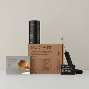 MUDWTR Original Starter Kit - Coffee Alternative Beverage with Cacao Masala Chai & Mushroom Blend - Clean Energy Boost - USDA Organic Drink - 30 Servings - Includes USB Frother & Creamer Sample