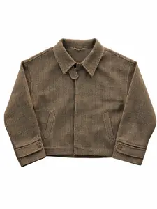 Vintage Brown Tweed Harrington Jacket | Retro Classic Casual Outerwear Menswear Cropped Hoodie Sweatshirts