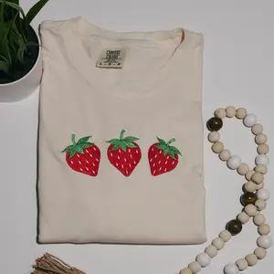 Embroidered Strawberry Fruit T- Shirt