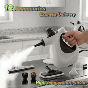 1500W High-Temperature Handheld Steam Cleaner, Pressurized Multi-Purpose Portable Steamer with Accessories for Home Deep Cleaning. High-Pressure Machine for Car Detailing, Kitchen Grease, Bathroom Grout, Couch, Upholstery & Furniture.