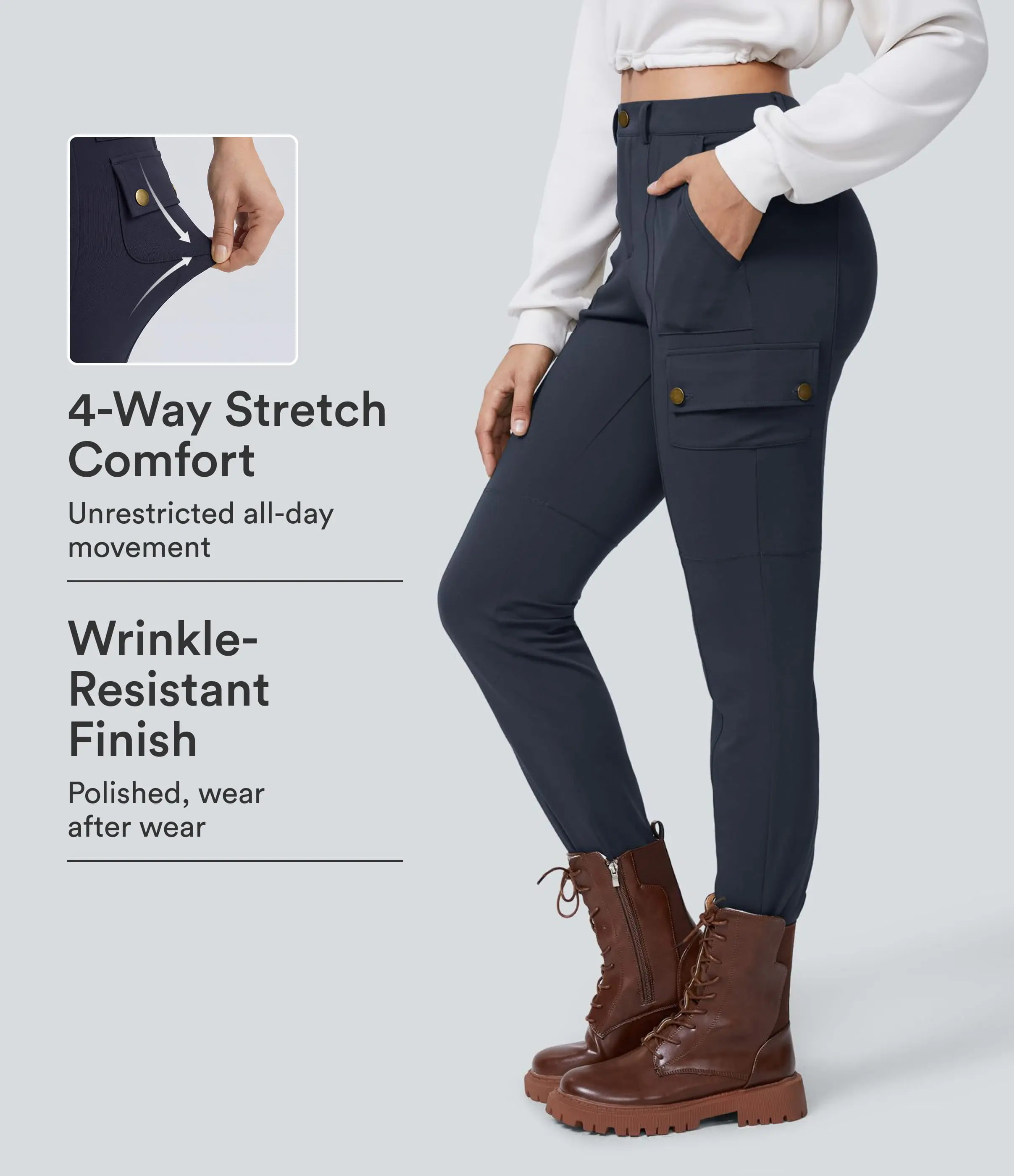 Halara High Waisted Multiple Pockets Solid Skinny Hiking Pants