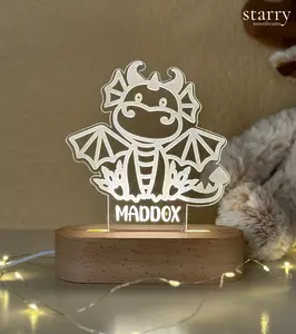 STARRY MOONBEAMS Custom Night Light for Kids Woodland Animals Dragon Nursery Decor for Boys Birthday Gift for Girls Custom Name Sign Nightlight Bedroom Decor