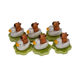 Handmade Ceramic Spinner Desk Decor Ornament with Adorable Capybara and Duck Design for Home and Office