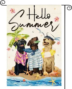 Hello Summer Sea Beach Dogs Garden Flag 12x18 Inch Double Sided Outside, Floral Starfish Seasonal Holiday Yard Outdoor Decoration