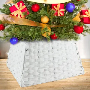 Christmas Tree 24'', Woven Wicker Tree for 4-7ft, Wicker Tree Skirt for Artificial, Basket for Christmas Tree Base Rustic Farmhouse Tree Ring for Home, White