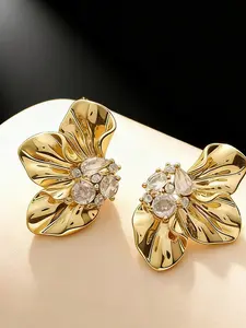 Vintage Cold-Shoulder Earrings Set, 18k Plated Petal Design, Unisex Jewelry Gift for Women & Men, Perfect for Daily Wear
