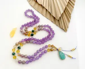 Limitless Grace Mala Necklace with amethyst citrine amazonite turquoise and moonstone