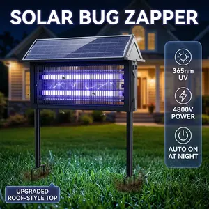 TazTir Upgraded Solar Bug Zapper Outdoor, 4800V Electric Mosquito Zapper with Dual Solar Panels & USB Charging, Auto On/Off Mosquito Killer, IP56 Waterproof Fly Cordless Rechargeable Fly Insect Killer for Patio Garden Backyard RV Camping Pond Sensor