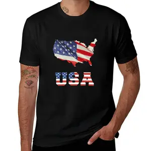 Patriotic American Map Graphic Tee - Red White & Blue "USA" Stars & Stripes Shirt - Shipped from NY