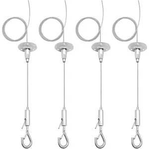 4 Pack 6ft Ceiling Sign Hanger Wire Kit, 2m Adjustable Suspension   Wire with Hook Wall Mount Suspension  for Art Work LED Screen, Billboard, Lights ,Mirror Picture , Holds Up to 10KG
